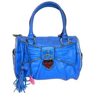 Blue Leather Handbag with Heart Charm